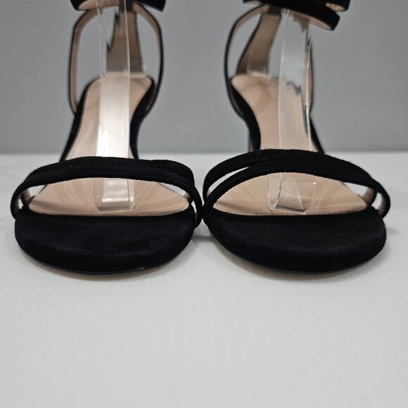 NEW Stuart Weitzman Lexie Sandal Heel Wraparound Ankle Black Suede Size 9.5 - Picture 6 of 14